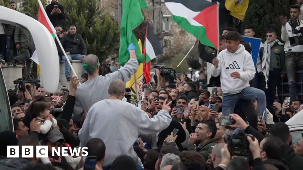 Crowd waving Palestinian flag