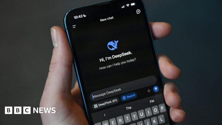 This photo illustration shows the DeepSeek app on a mobile phone