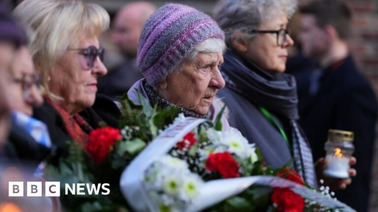 Survivor Janina Iwanska during the 80th anniversary of the liberation of Auschwitz-Birkenau