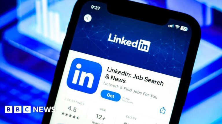 Linkedin app logo displayed on an iPhone.