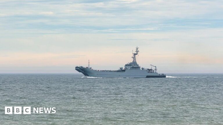 A military ship patrolling coast of the Baltic sea