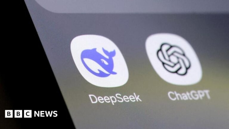 Deepseek and ChatGPT app icons are seen in this illustration