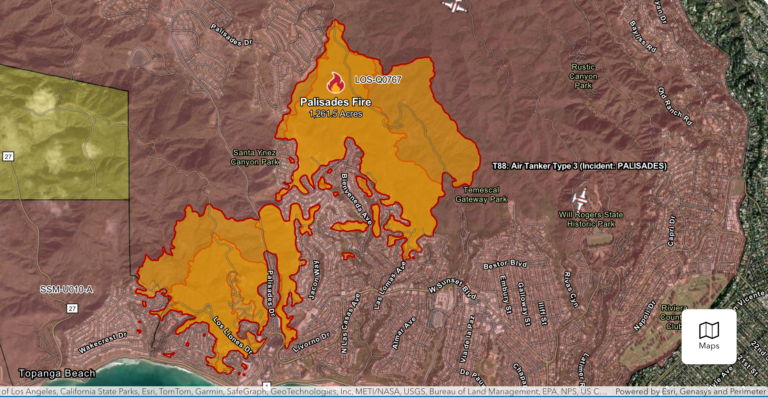 palisades fire map