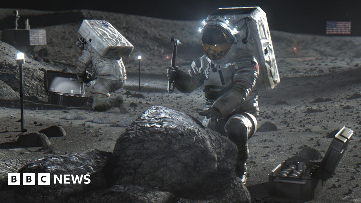 Three Sierra Space engineers work on a machine designed to produce oxygen from a substitute for moon dust