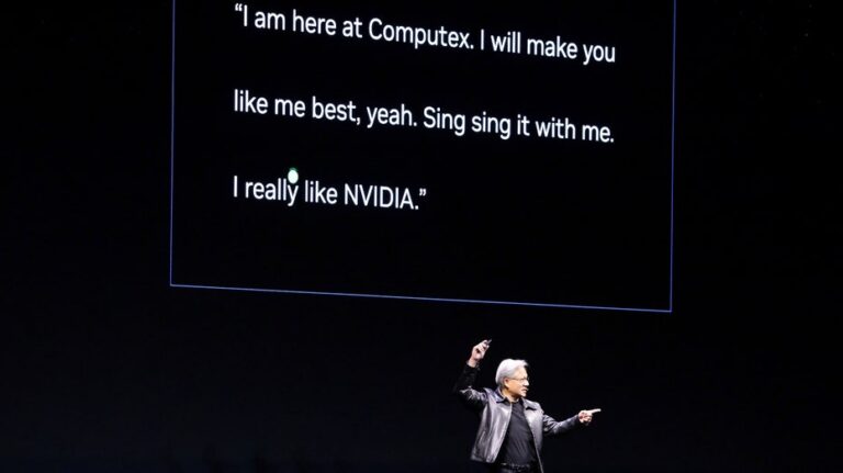 NVIDIA CEO JENSEN Huang gives a demonstration