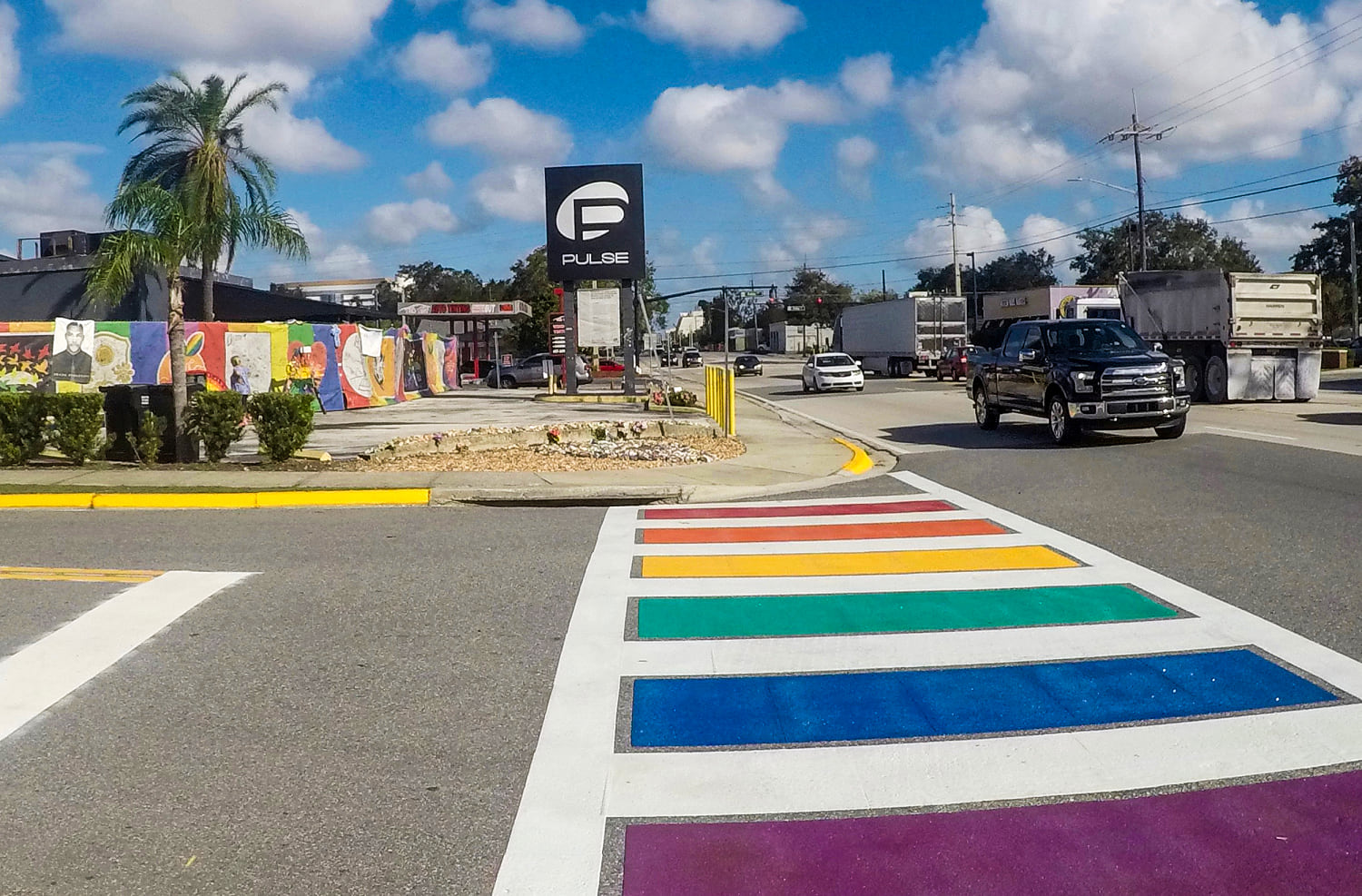 Cross_walk gathered the rainbows raised overnight raised at the Orlando, Florida