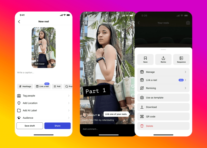 Instagram current allows a link to the link of some reels in series