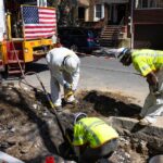 The employee of the NYC construction employees on the road
