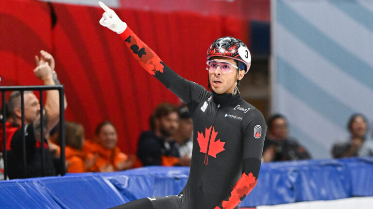 Canadian speed skater Sarolt captured gold at the Dundee World Tour