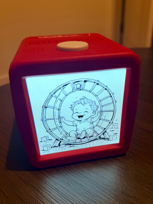 Hand with stickerbox, sticker maker with stickers