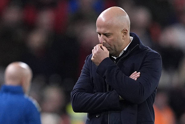 Liverpool manager Arti Slot After I scored the third goal in the Premier League match at Anfield, Liverpool. Liverpool. Picture date: Saturday November ...